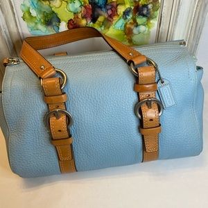 Coach Blue Leather Tote with Brown Straps
